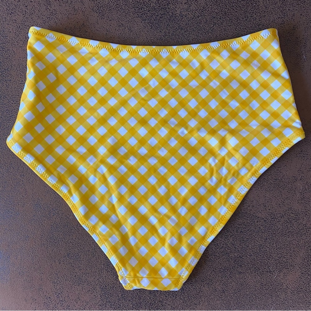 High Waist Gingham Yellow Swim Bottom - Picture 3 of 10